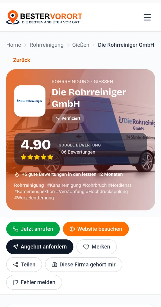 Unternehmensprofil in der BesterVorOrt-App