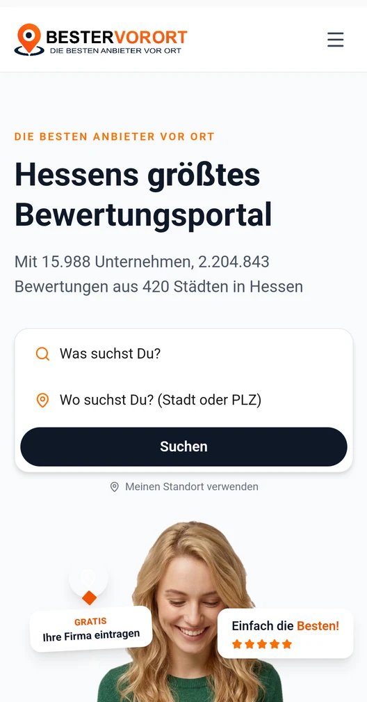 Startseite der BesterVorOrt-App