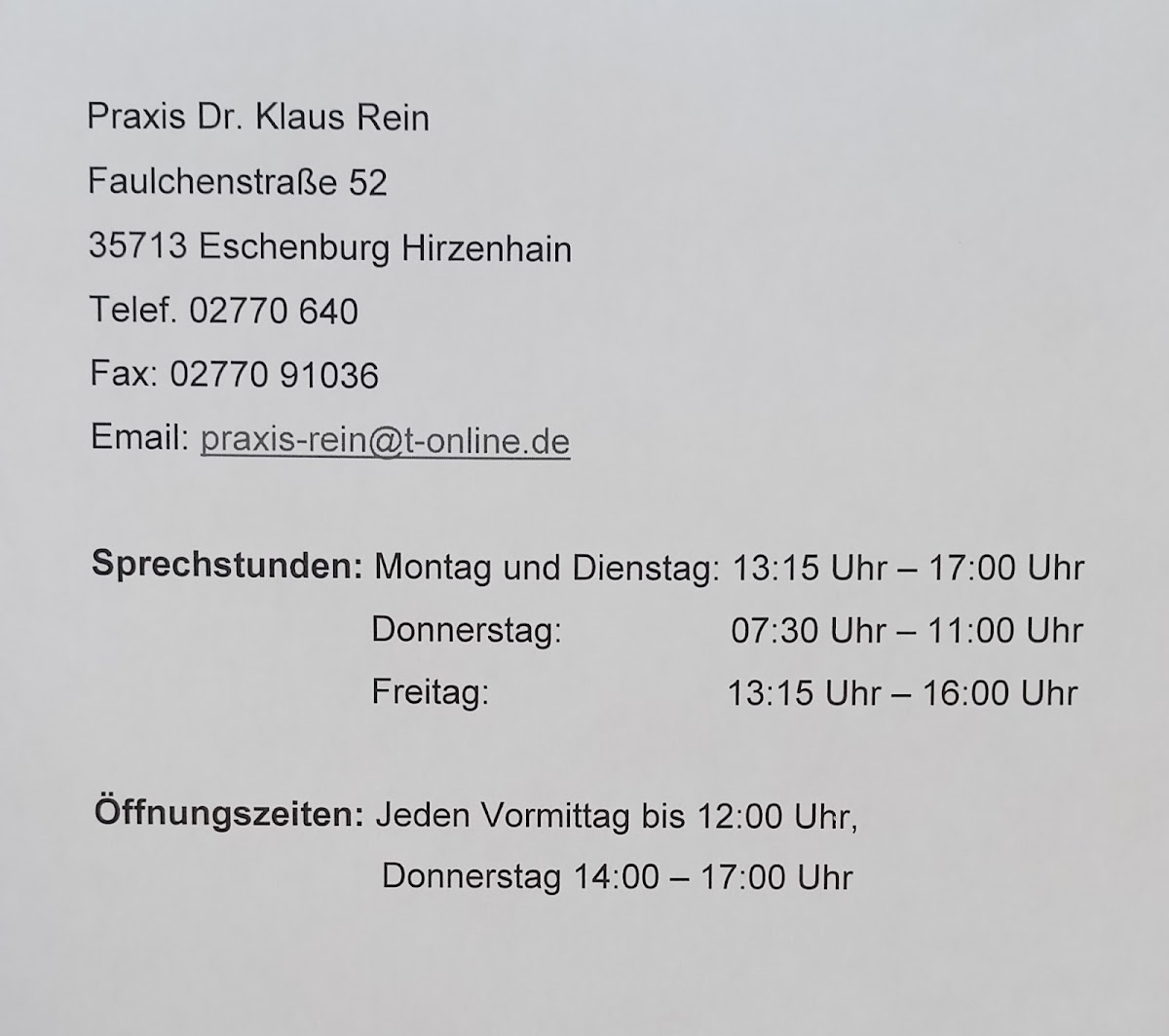 Herr Dr. med. Klaus Rein
