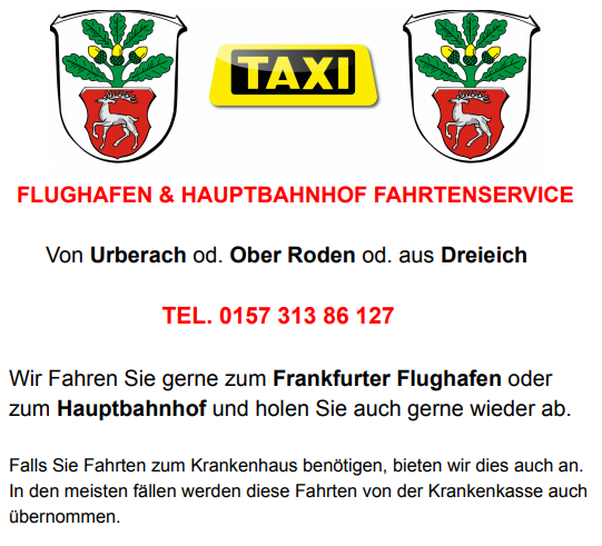 AB Taxi Flughafen & Hauptbahnhof & Krankenfahrt Urberach Dreieich Ober Roden, Taxi in Rödermark