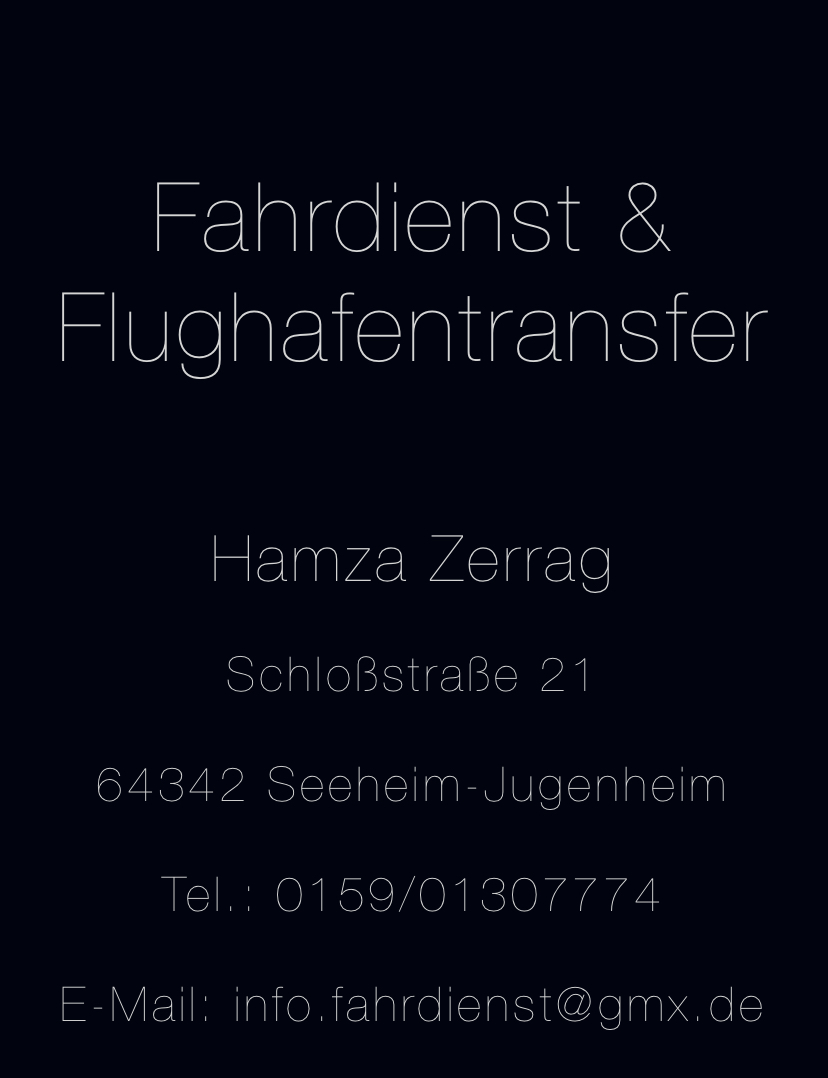 Flughafentransfer & Fahrdienst Hamza Zerrag in Seeheim-Jugenheim, Taxi in Seeheim-Jugenheim
